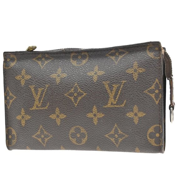 LOUIS VUITTON Logo BUCKET PM Pouch Bag Monogram Leather Brown France 07KA666 - Picture 1 of 16